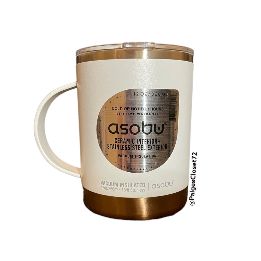 Asobu White Stainless Steel Exterior 12 oz. Mug Coffee/Tea  ~ Brand New